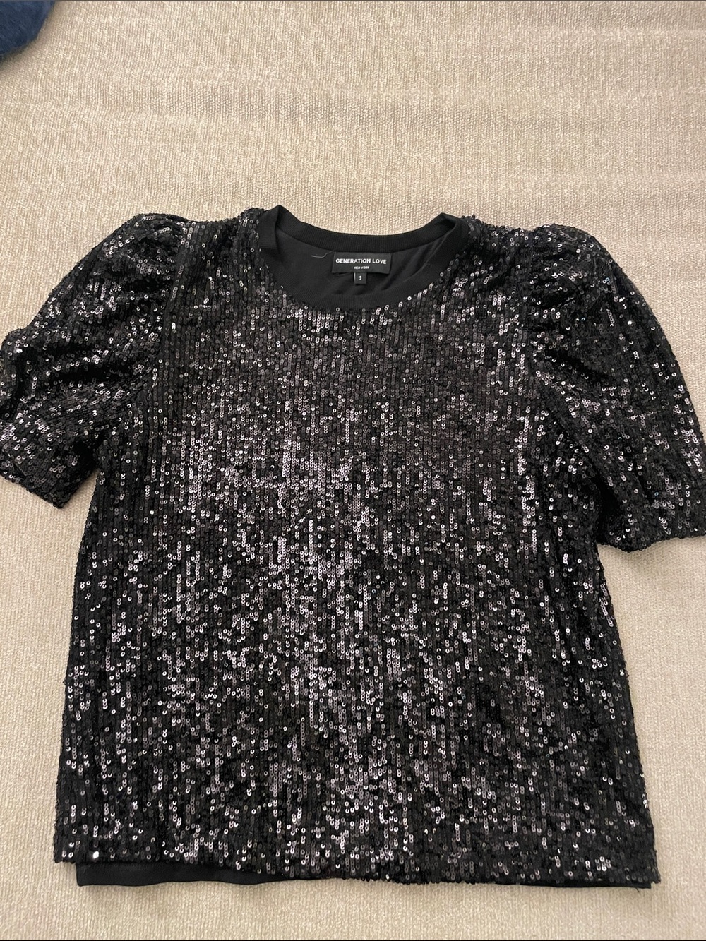 Generation Love Black Sequin Puff-Sleeve Tee
